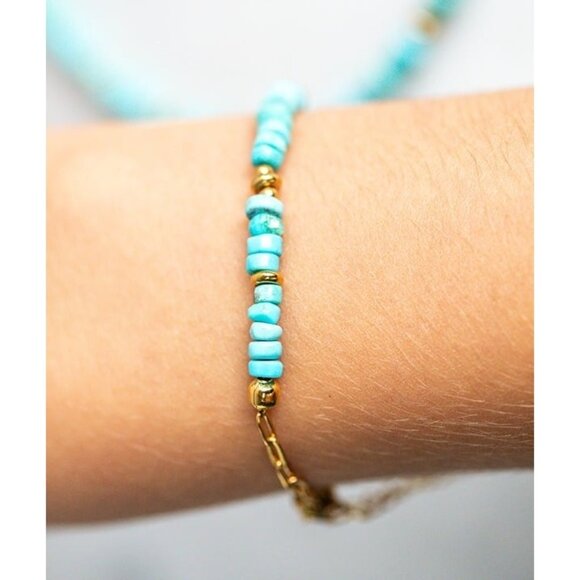 Bundle Genuine Turquoise Beaded Necklace & Bracelet Gorgeous Set High End Stone - Picture 10 of 12